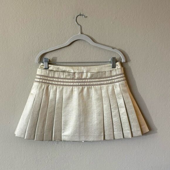 Chanel Mini Gold Cream Skirt Lame Pleated Size 2 - Picture 6 of 14